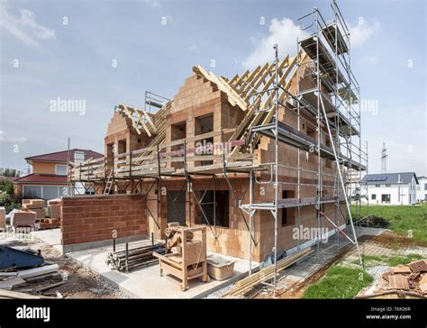 Construction Site Of New Build Residential House Stock Photo Alamy