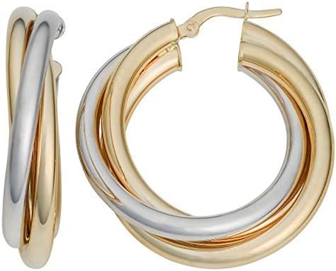 Kooljewelry K Two Tone Gold High Polish Triple Hoop Earrings Amazon