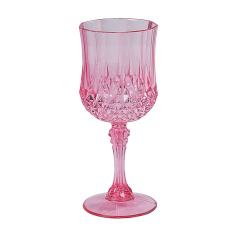 Patterned Pink Plastic Wine Glasses Party Supplies 12 Pieces