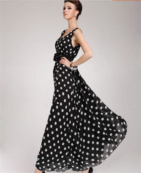 summer dress 2015 elegant women s dresses casual slim sleeveless polka dot feminine chiffon maxi