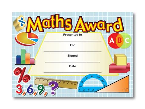 Maths Award Certificates 20 X A5 Sized Standard Certificates Per Pack