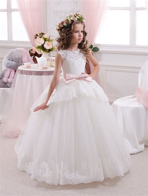 Ivory Lace Flower Girl Dress Birthday Holiday Wedding Party Ivory Tulle
