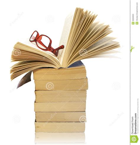 Stack Of Books With Eyeglasses Stock Image Image Of Collection Heap