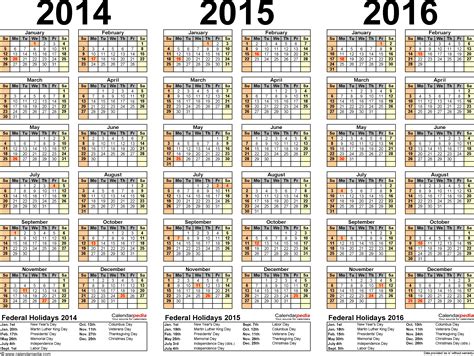 2014 2016 Three Year Calendar Free Printable Excel Templates