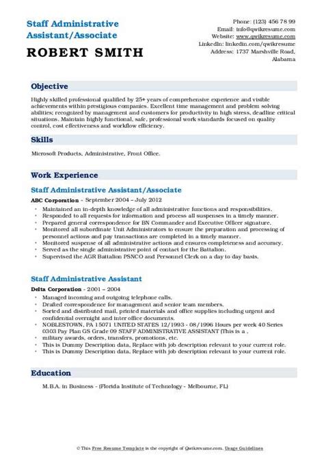 staff administrative assistant resume samples qwikresume