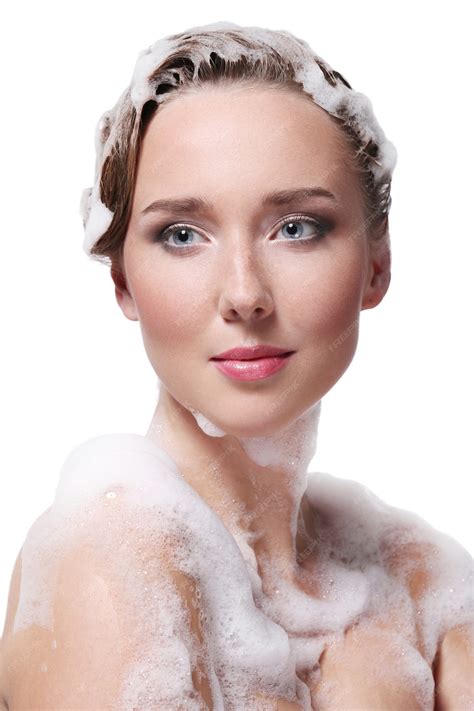 Free Photo Woman Showering With Soap On The Body And Head Hygiene And Skin Care Concept
