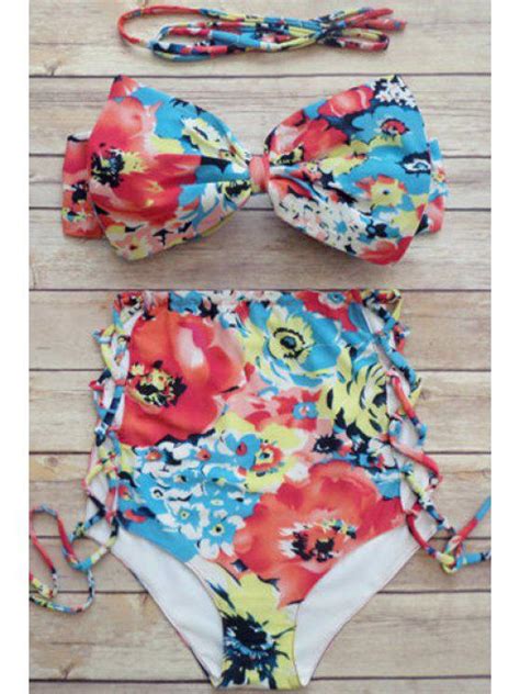 [15 off] 2021 bowknot embellished push up high waisted bikini set in colormix zaful