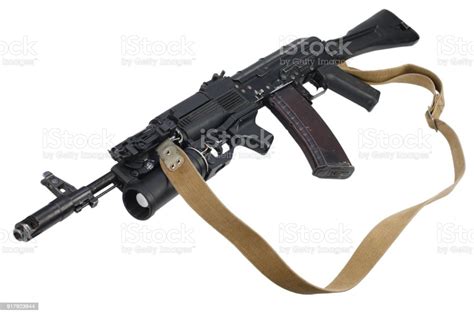 Modern Assault Rifle With Underbarrel Grenade Launcher On White Stock