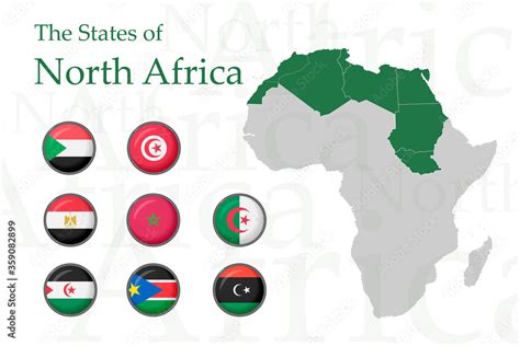 A Set Of Icons For Flags Of North African Countries Vector Image Of