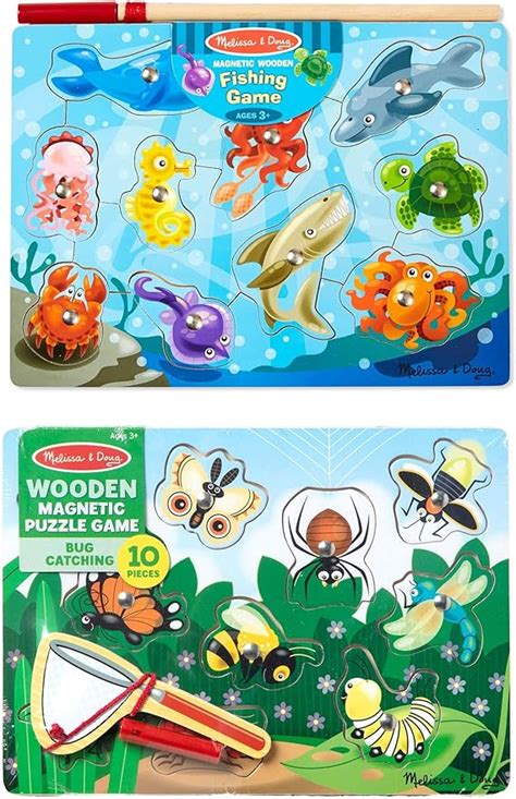 Melissa And Doug Magnetic Wooden Puzzle Game Set 2 Pack Fishing And Bug