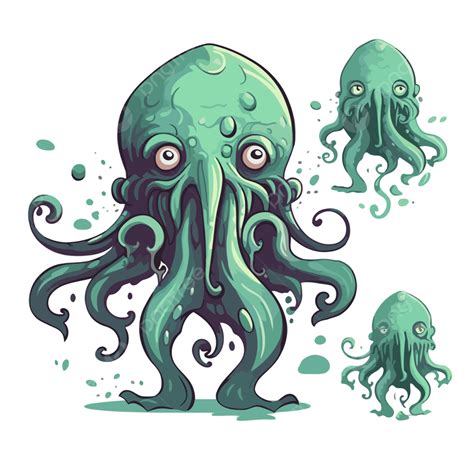 Cthulhu رسوم متحركة على غرار الأخطبوط مجموعة الرسوم التوضيحية المتجه Cthulhu قصاصة فنية كرتون