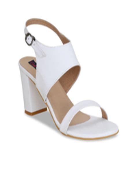 Buy Get Glamr White Block Sandals With Buckles Heels For Women 14525472 Myntra