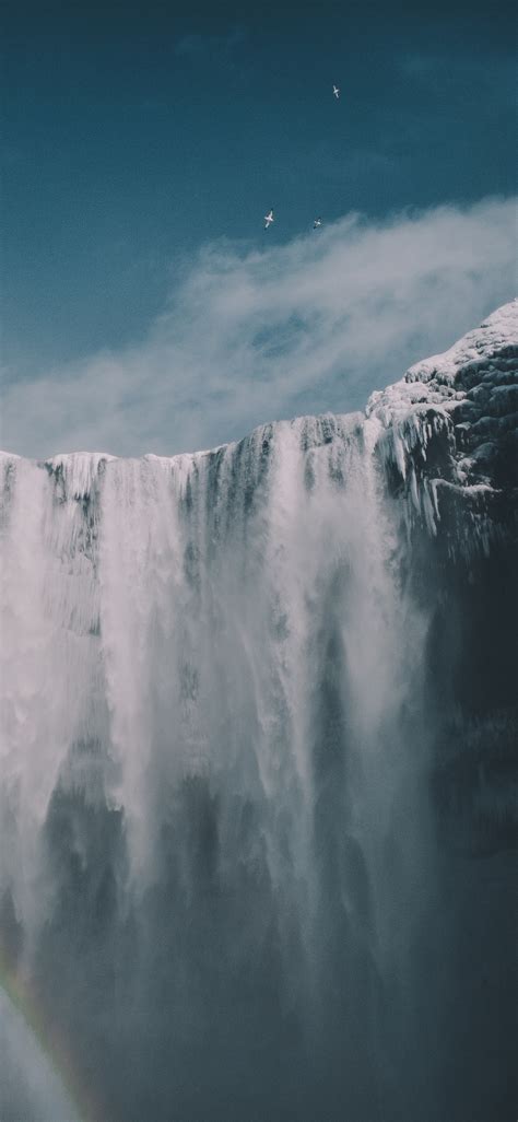 1125x2436 Blue Sky Waterfall Snow Iceland Mountains Iphone Xsiphone 10
