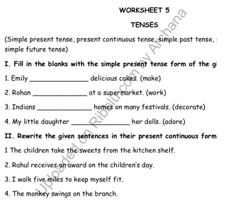 Simple Present Tense Worksheet For Class 4 Simple Present Tense