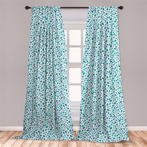Teal Curtains 2 Panels Set Abstract Style Scattered Mosaic Shapes In