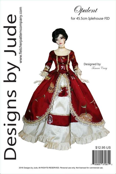 Opulent Gown Doll Clothes Sewing Pattern For 455cm Iplehouse Fid Dolls