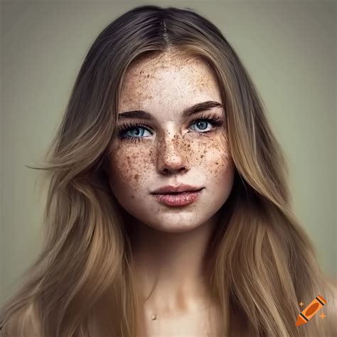 Portrait Of A Beautiful Young Woman With Freckles And Blonde Hair On