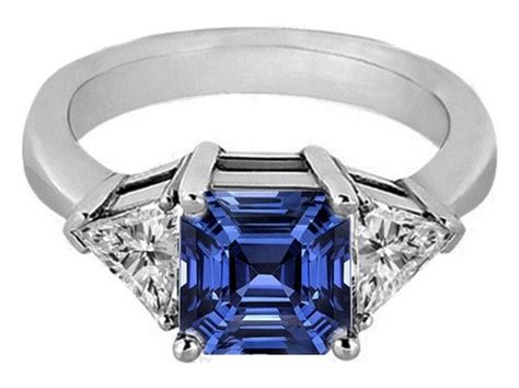 Engagement Ring Asscher Blue Sapphire And Trillion Diamond Liz Hurley