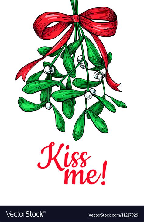 Kiss Me Under Mistletoe Christmas Card With Decor Vector Image