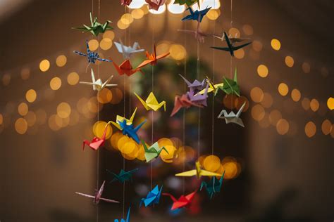 Wedding Origami Hanging Cranes Ceiling Installation Colourful