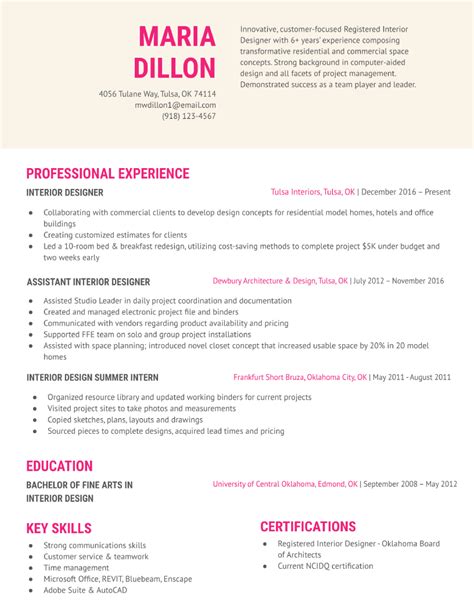 Interior Design Resume Examples And Templates For 2024