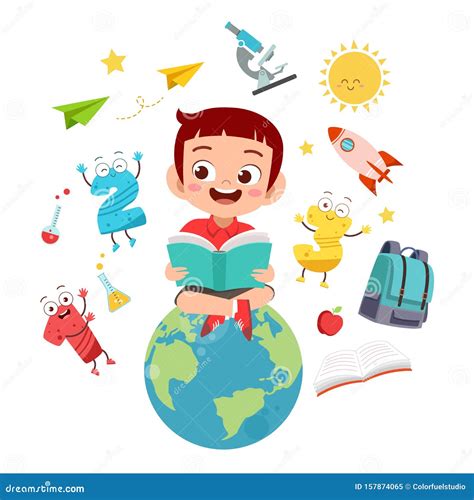 Happy Kid Read Book Study Knowledge Stock Vector Illustration Of
