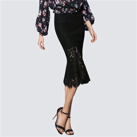 Colourstone Skirts Womens Summer Black Sexy Lace Long See Through