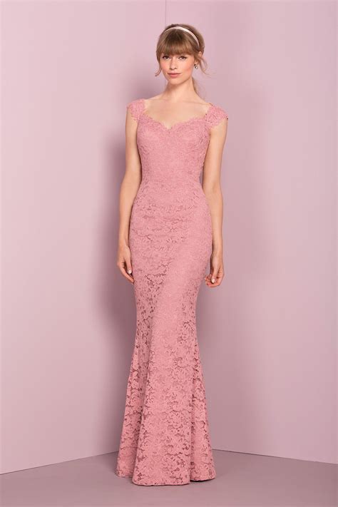 2017 Pink Lace Bridesmaid Dresses For Wedding Off The Shoulders Floor