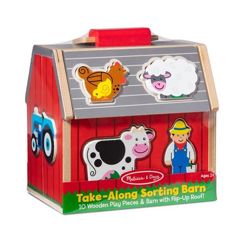 Buy Melissa And Doug Wooden Take Along Sorting Barn Toy With Flip Up Roof