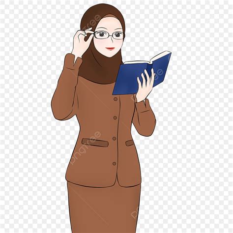 Ilustrasi Guru Wanita Mengenakan Jilbab Dan Seragam Coklat Karakter Muslim Wanita Muslim Guru
