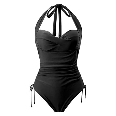 Summer New Bathing Suit Womens Sexy One Piece Swimwear Solid Color Monokini Halter Strap