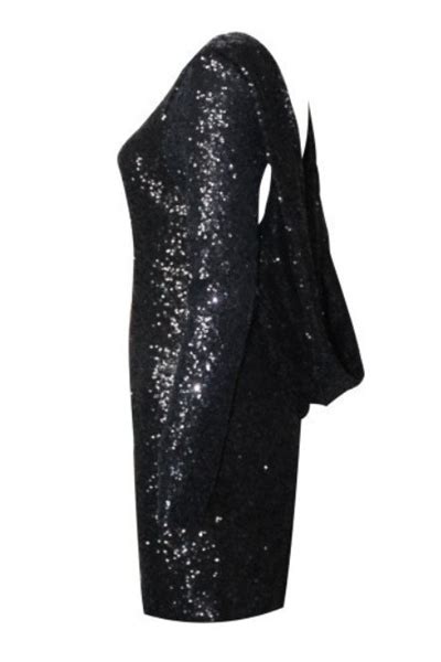 Sexy O Neck Long Sleeve Backless Sequined Black Polyester Sheath Mini