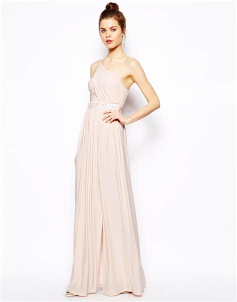 Lyst Asos Embellished Maxi Dress With One Shoulder In Pink