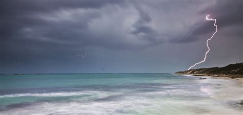 Sea Sky Clouds Lightning Ocean Storm Rain Wallpaper 5616x2676