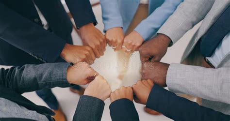 Business People Teamwork And Fist Of Hands In Circle For Collaboration