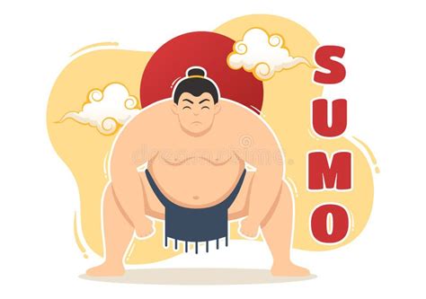 Sumo Wrestler Illustration With Fighting Japanese Traditional Martial Art And Sport Activity In