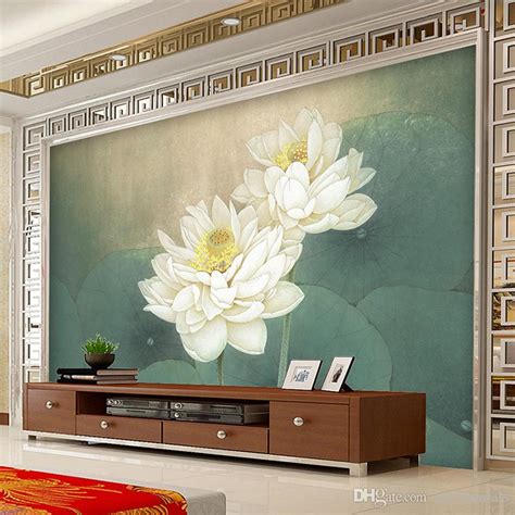 Large Custom Wall Mural Wallpaper Lotus Painting Living