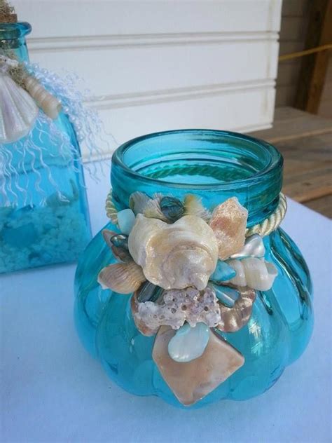 Shell Jar Tea Light Holder With Sea Glass Tropicalbathroomthemelivingrooms Crafts With Glass