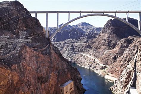 Panoramic View Of Hoover Dam And Bypass Bridge Stock Photo Image Of