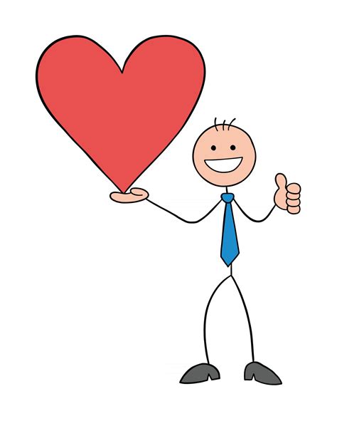 Stickman Businessman Character Holding Heart Symbol And Giving Thumbs