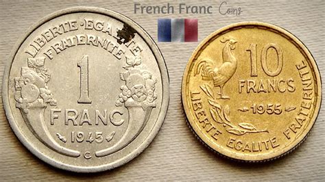 Few Old French Franc Coins From 1945 Rooster Coin 1955 France