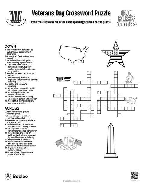 Veterans Day Themed Crossword Puzzles • Beeloo Printable Crafts And