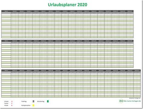 Urlaubskalender 2021 kostenlos in deutscher version downloaden! Einfacher Urlaubsplaner 2020/ einfacher Ferienplaner 2020 ...