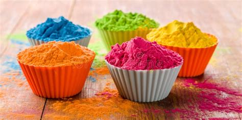 Holi Color Powder Organic Gulal Colours In Bowl For Holi Festival
