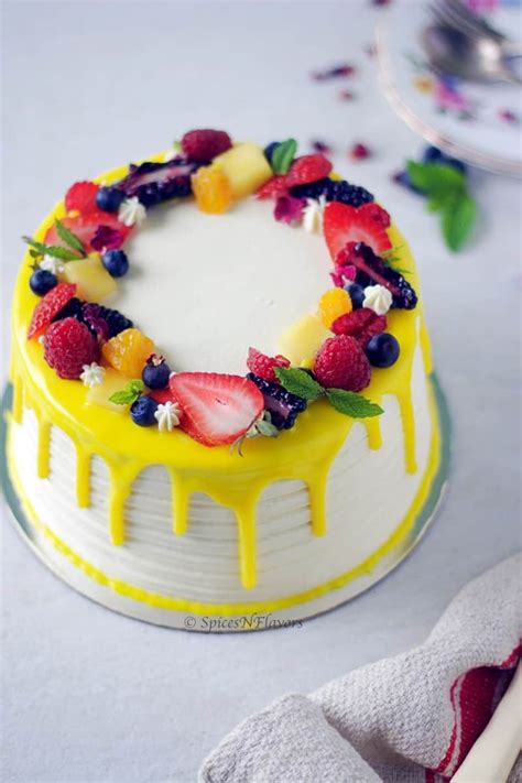 Eggless Fresh Fruit Cake With Whipped Cream Spices N Flavors
