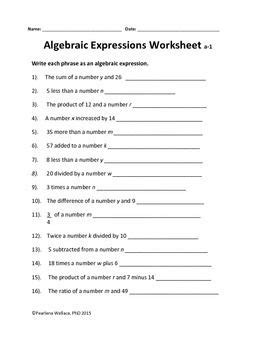 Evaluate preparation by doing online test of class 7, maths,algebraic expression. Algebra: Algebraic Expressions Worksheets CCSS Aligned ...