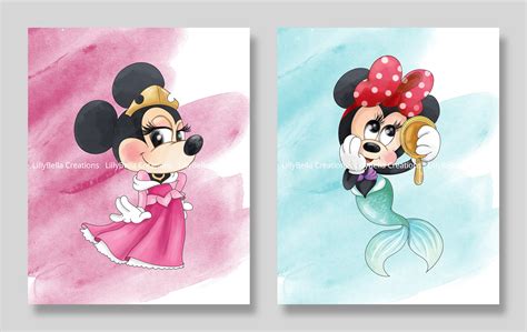 12 Princess Minnie Mouse Watercolor Digital Art Prints 8 Etsy