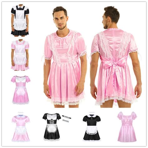 Adult Mens French Maid Satin Dress Halloween Cosplay Fancy Costume Nightdress Ebay
