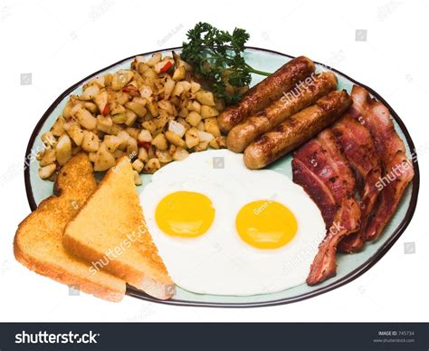 Traditional American Breakfast Sunnyside Eggs Bacon 스톡 사진 745734