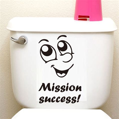 Dctop Mission Success Cartoon Thinking Face Toilet Sticker Wc Vinyl